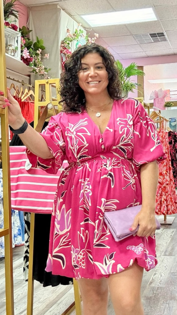 Kali Fuchsia Puff Sleeve Dress