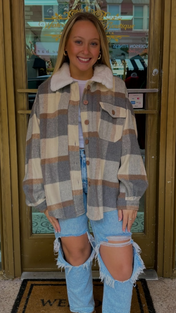 Millie Plaid Jacket with Puff Collar