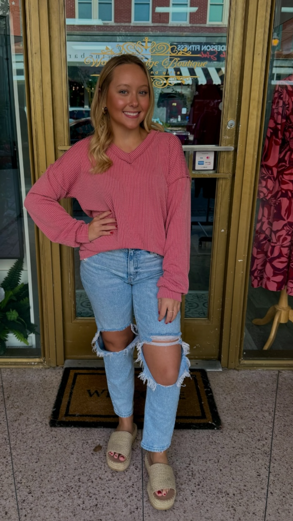 Emma Kate Long Puff Sleeve Top-Mauve