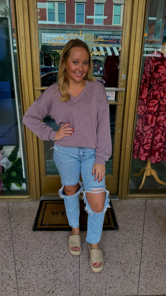 Emma Kate Long Puff Sleeve Top-Dusty Lavender