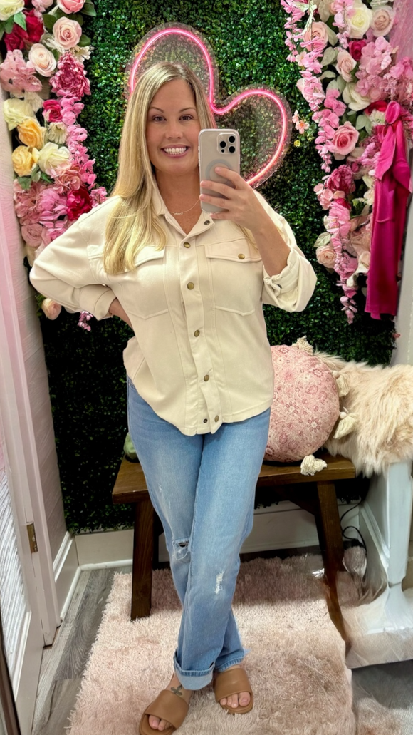 Eloise Collared Jacket With Buttoned Cuffs-Pearl