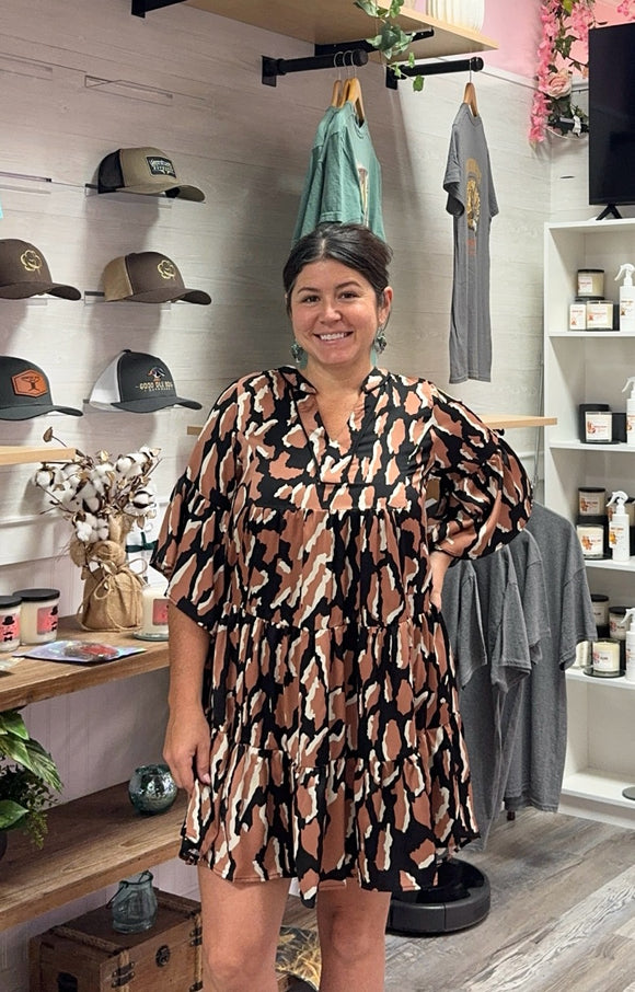 Andy V-Notched Tiered Dress