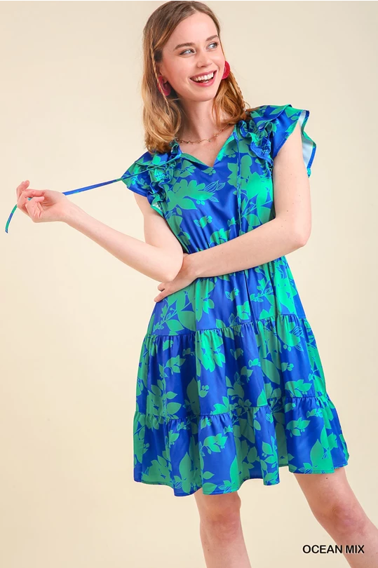Scarlett Satin Floral Tiered Dress