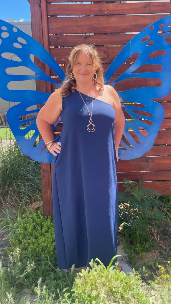 Kali One Shoulder Maxi Dress- Navy