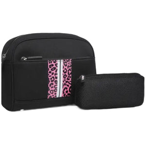 Toni Neoprene Cosmetic Bag Leopard- Pink/ Black by Jen & Co.