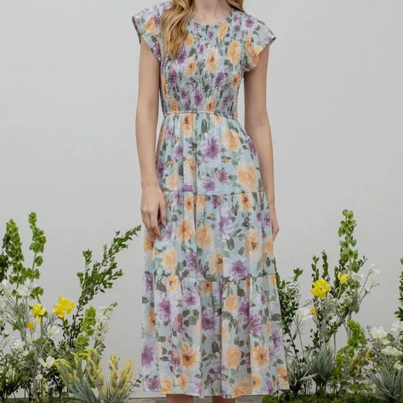Gwen Smocked Floral Print Mini Dress