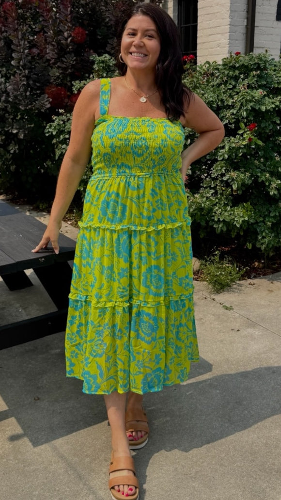 Holly Metallic Tiered Floral Print Dress