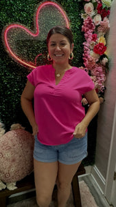 Skyla Fuchsia Split Neck Blouse