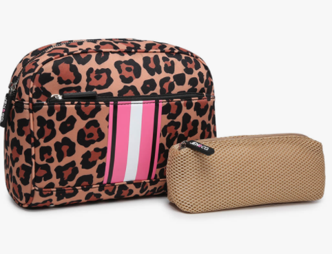 Toni Neoprene Cosmetic Bag Leopard- Hot Pink by Jen & Co.
