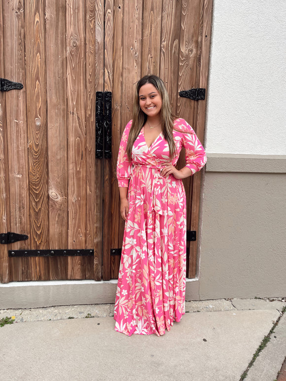John 3:16 Pink Floral Print Long Sleeve Maxi