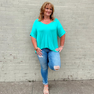 Tatum Mint Cuff Sleeve Top