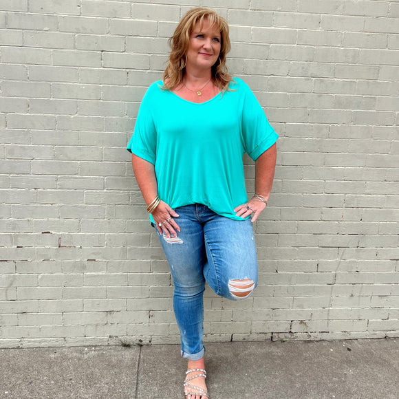 Tatum Mint Cuff Sleeve Top