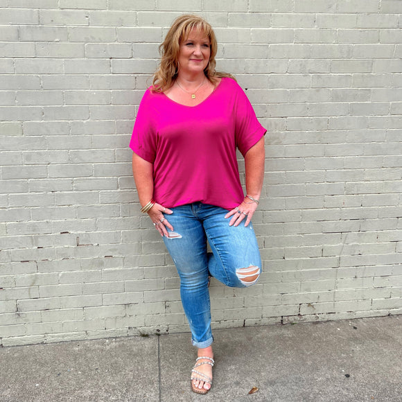 Tatum Magenta Cuff Sleeve Top