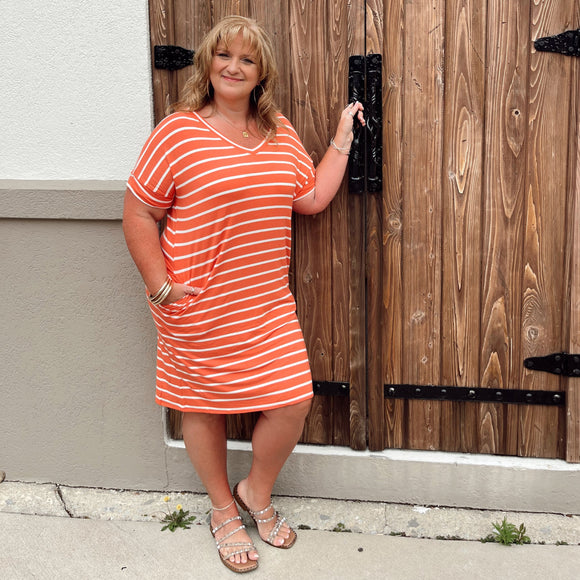 Lucy Copper Striped V-Neck Dress