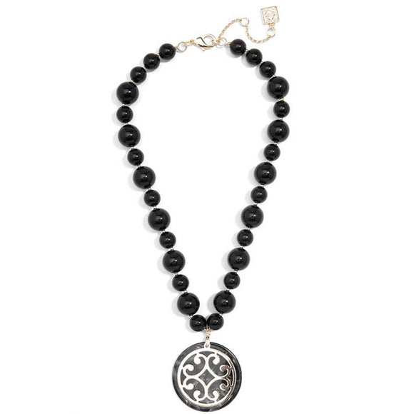 Circle Scroll Chunky Beaded Resin Black Necklace By Zenzii