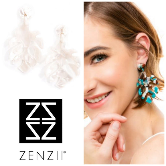 White Tortoise Palm Tree Leaf Earrings by ZENZII