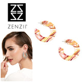 Hot Pink Tortoise Flat Hoop Earrings by ZENZII