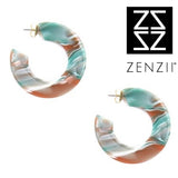 Teal Tortoise Flat Hoop Earrings by ZENZII