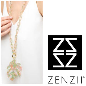 Pink Tortoise Palm Tree Leaf Pendant Necklace by ZENZII
