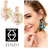 Pink Tortoise Palm Tree Leaf Earrings by ZENZII