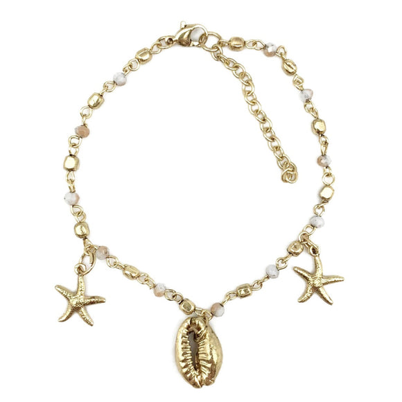 Sachi Golden Coastline Collection Anklet - Gold Shells Beads by Anju