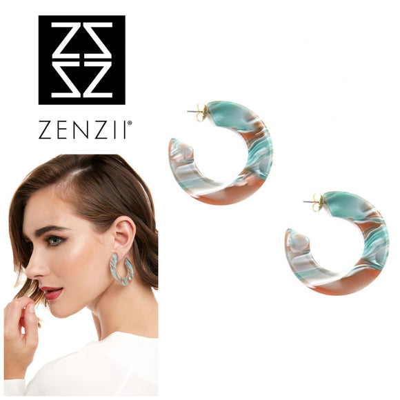 Teal Tortoise Flat Hoop Earrings by ZENZII
