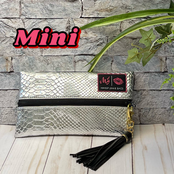 Platinum Python Print Mini Bag by Makeup Junkie Bags