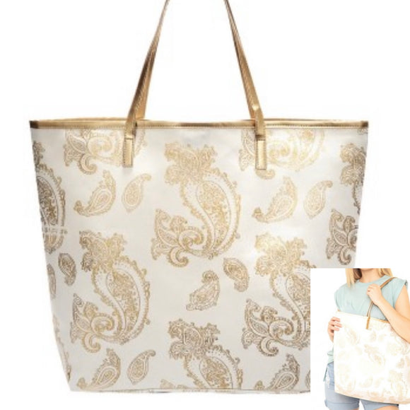Gold Foil Paisley Beach Bag