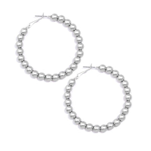 Silver Beaded Hoop Earrings By Zenzii