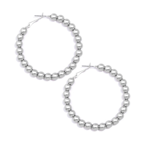 Silver Beaded Hoop Earrings By Zenzii