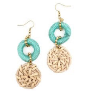 Sachi Bold Whimsy Collection Earrings - Aqua, Rattan Beads by Anju