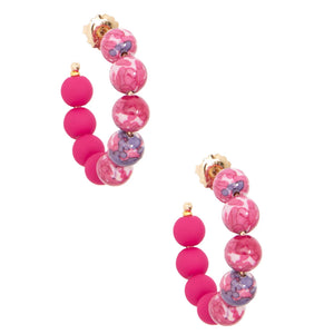 Nora Small Beaded Hoop Hot Pink Earrings By Zenzii
