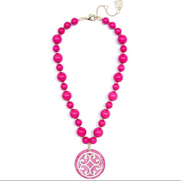 Circle Scroll Chunky Beaded Resin Hot Pink Necklace By Zenzii
