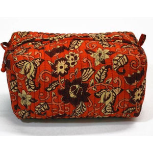 Chippa Block Printed "Scarlet Bouquet" Medium Cube/Toiletries Bag by Anju