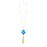 Cobalt Glitter Twirling Blossom Tassel Necklace by ZENZII