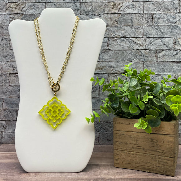 Lime Green Rose Resin Pendant Gold Necklace by ZENZII