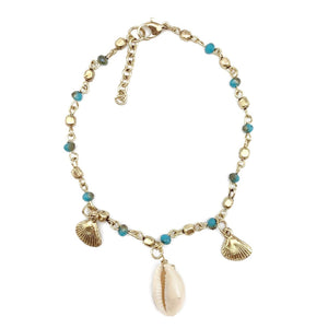 Sachi Golden Coastline Collection Anklet - Blue Beads Shells by Anju
