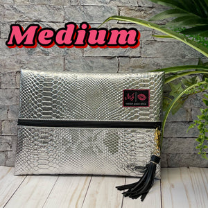 Platinum Python Print Medium Bag by Makeup Junkie Bags