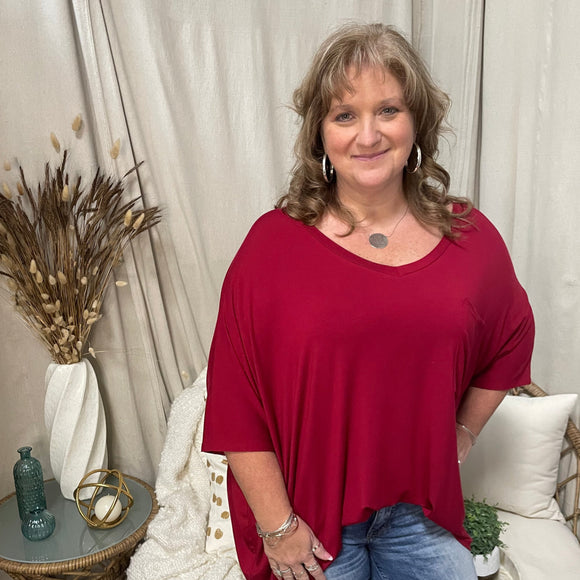Haylee Dark Red Oversized Top