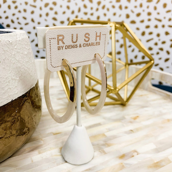 Off-White Resin Oval Hoop Earrings by RUSH by Denis & Charles